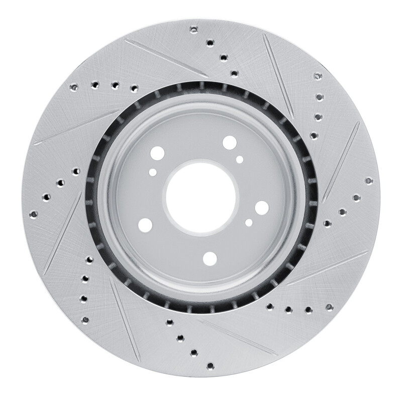 Acura RDX Brake Rotor (1) - Front Left - R1 Concepts - Drilled & Slotted - Silver - `19-`25